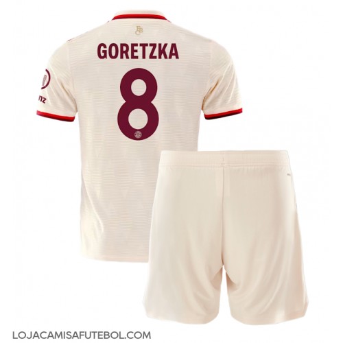 Camisa de Futebol Bayern Munich Leon Goretzka #8 Equipamento Alternativo Infantil 2024-25 Manga Curta (+ Calças curtas)